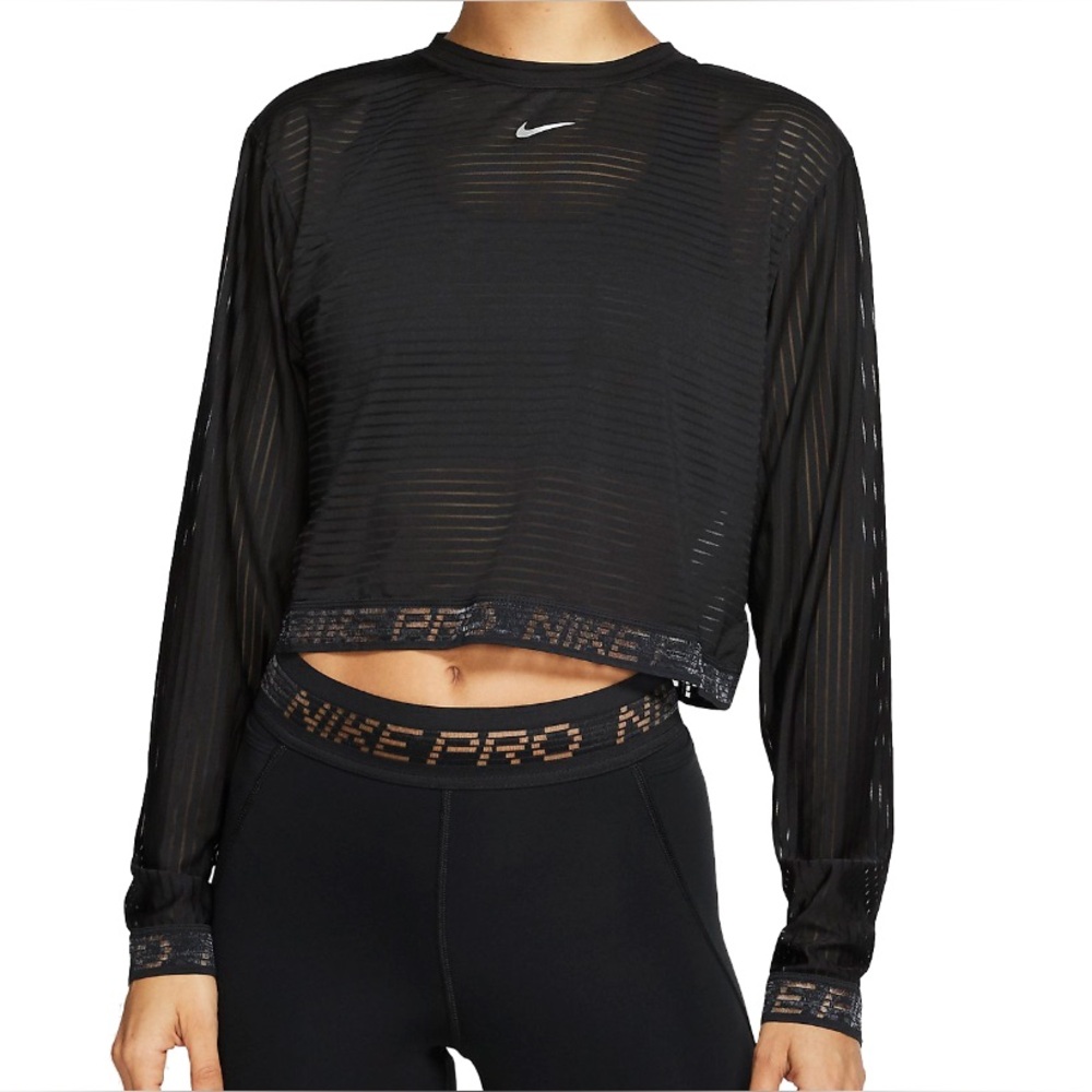 Nike Pro Black Long Sleeve Top - transparent stripes - small